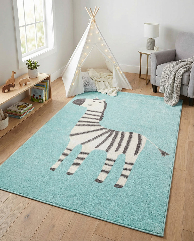 Wonder Tykes Collection Area Rug -  Vibrant Rectangle Teal  lifestyle 6