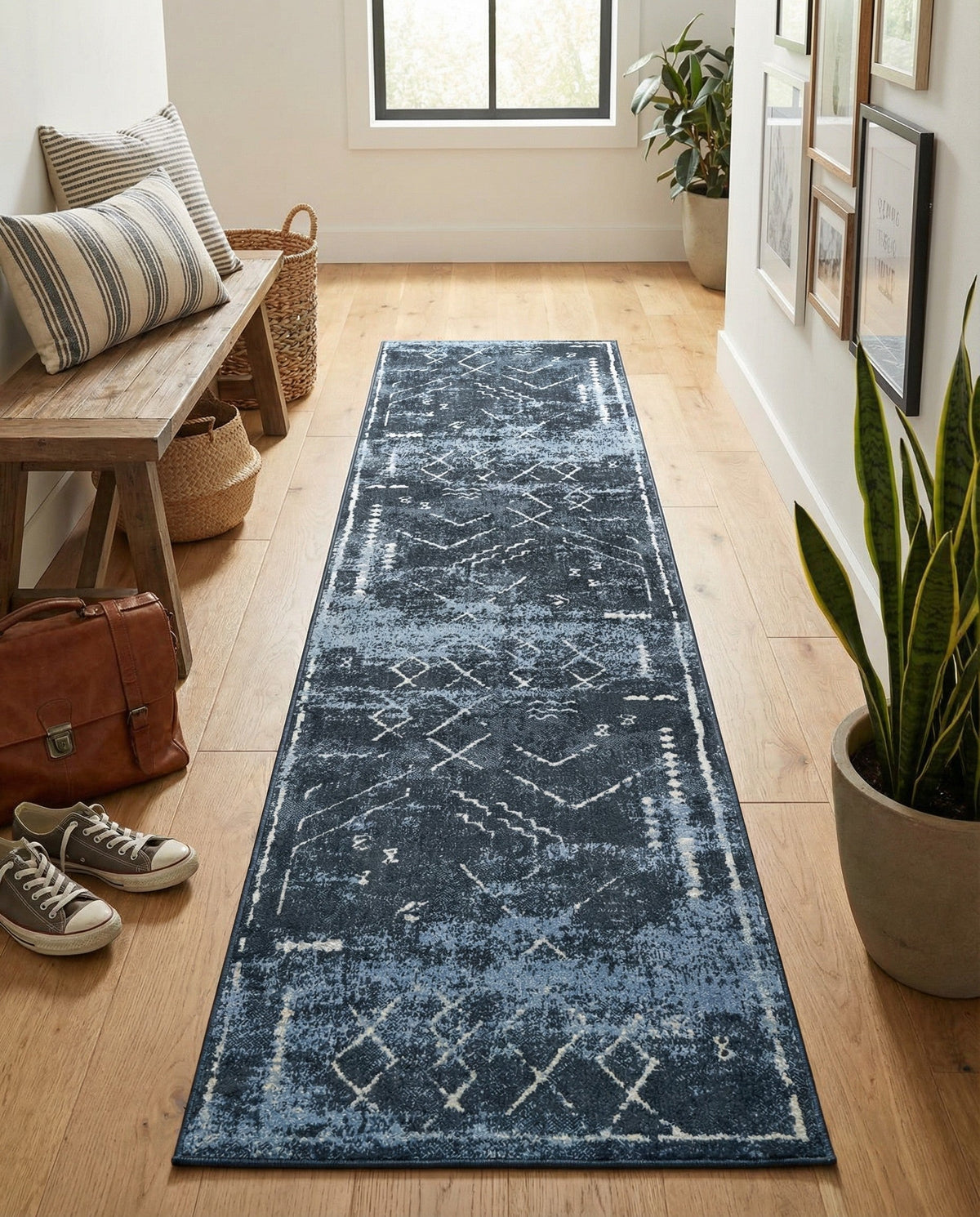 Aegean Elegance Washables Collection Area Rug - Santorini Runner Navy Blue  lifestyle 121