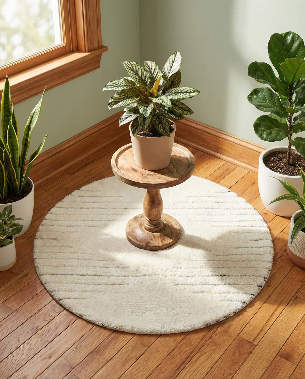 Monochrome Collection Area Rug -  Ash Round Ivory White  lifestyle 117