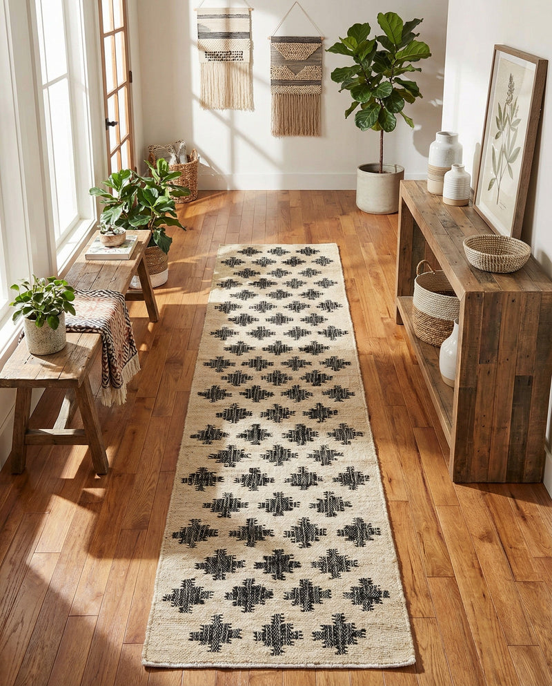 Benares Handwoven Jute Collection Area Rug -  Bodhi Runner Beige and Black  lifestyle 64