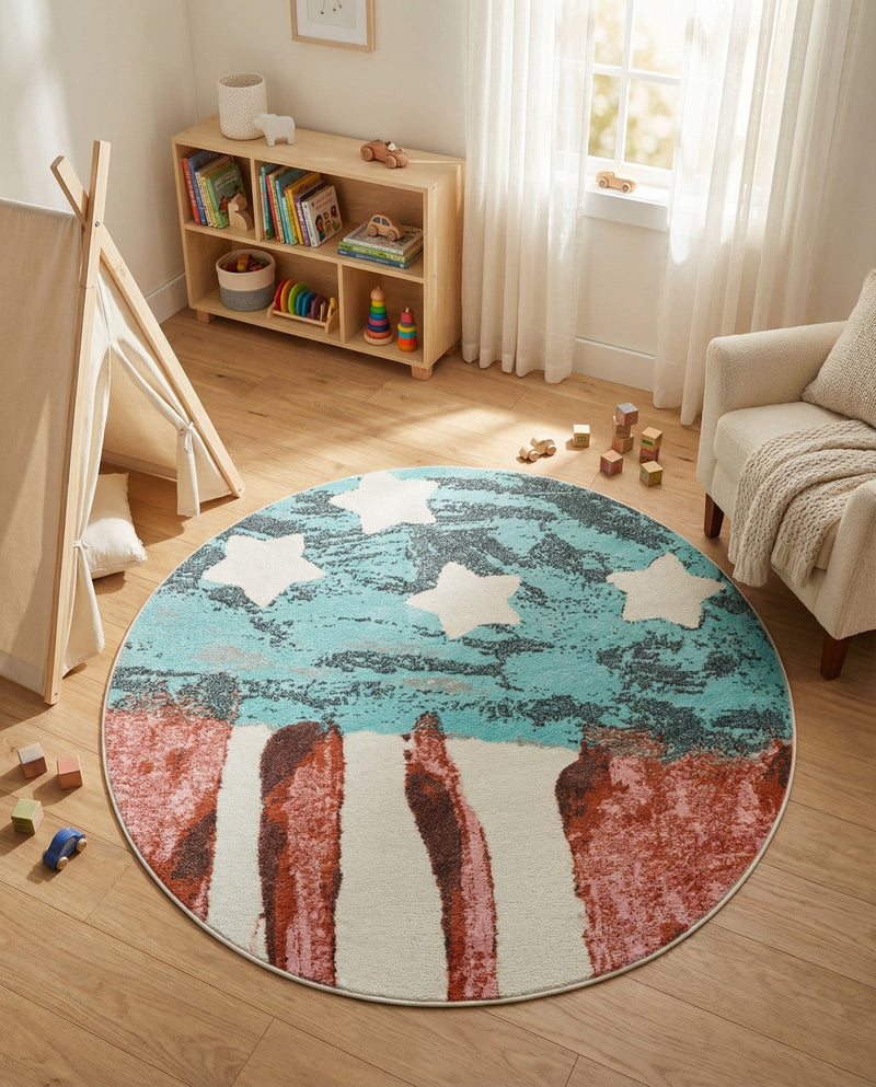 Wonder Tykes Collection Area Rug -  Zany Round Red and Blue  lifestyle 40