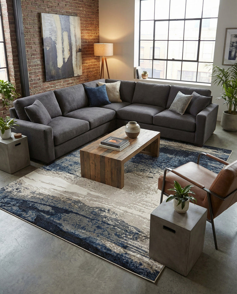 Copenhagen Edge Collection Area Rug - Nyhavn Rectangle Blue  lifestyle 21