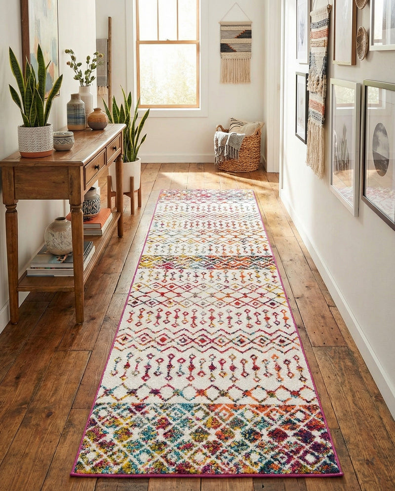 Mediterranean Lattice Collection Area Rug -  Casablanca (Ivory Multi) Runner Ivory Multi  lifestyle 78