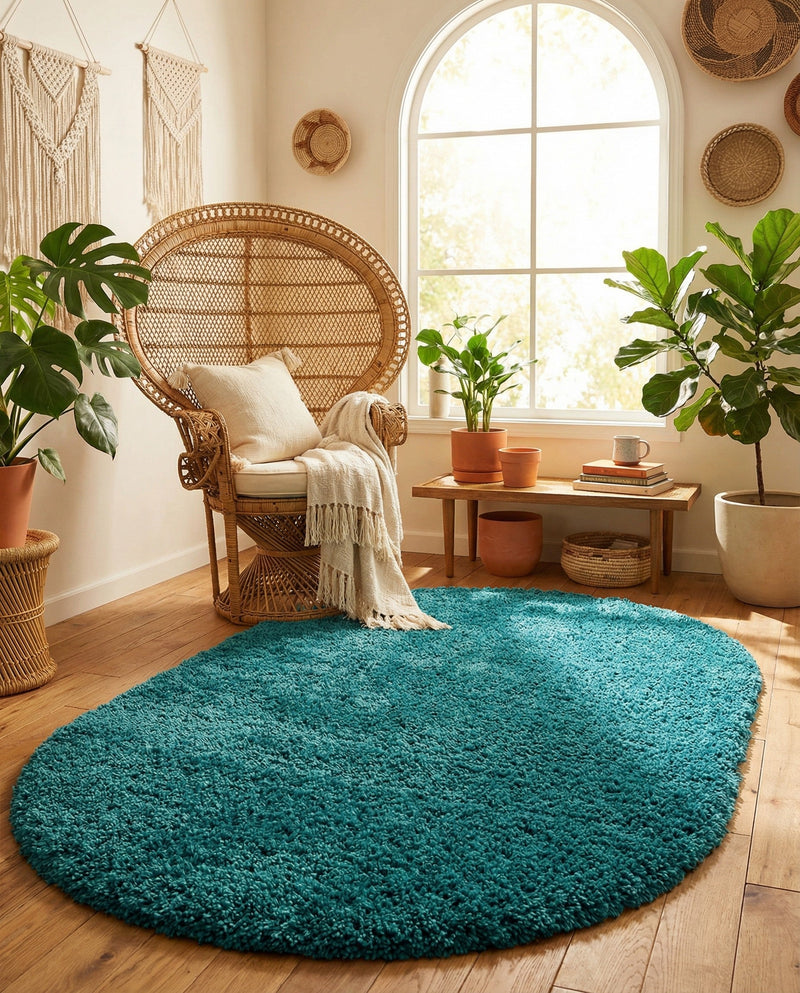 Plush Oasis Collection Area Rug - Serenity (Deep Aqua Blue) Oval Deep Aqua Blue  lifestyle 78