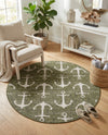 Seaside Haven Rugs Collection Area Rug - Sapphire (Green) Round Green  lifestyle 80
