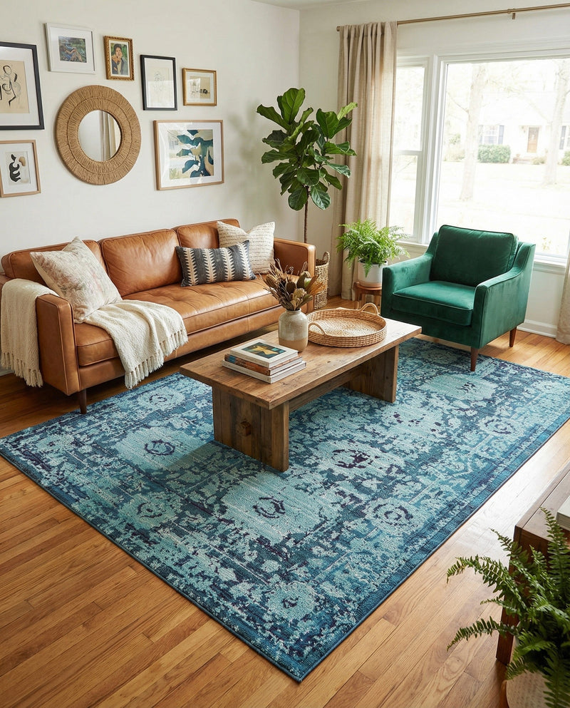 Chateau Elegance Collection Area Rug -  Louvre Rectangle Blue  lifestyle 18