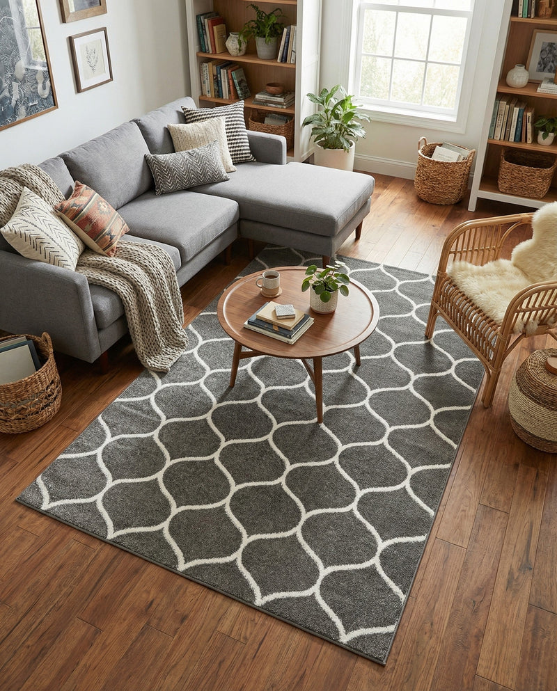 Trellis Mosaic Collection Area Rug -  Pergolatown (Dark Gray) Rectangle Dark Gray  lifestyle 17