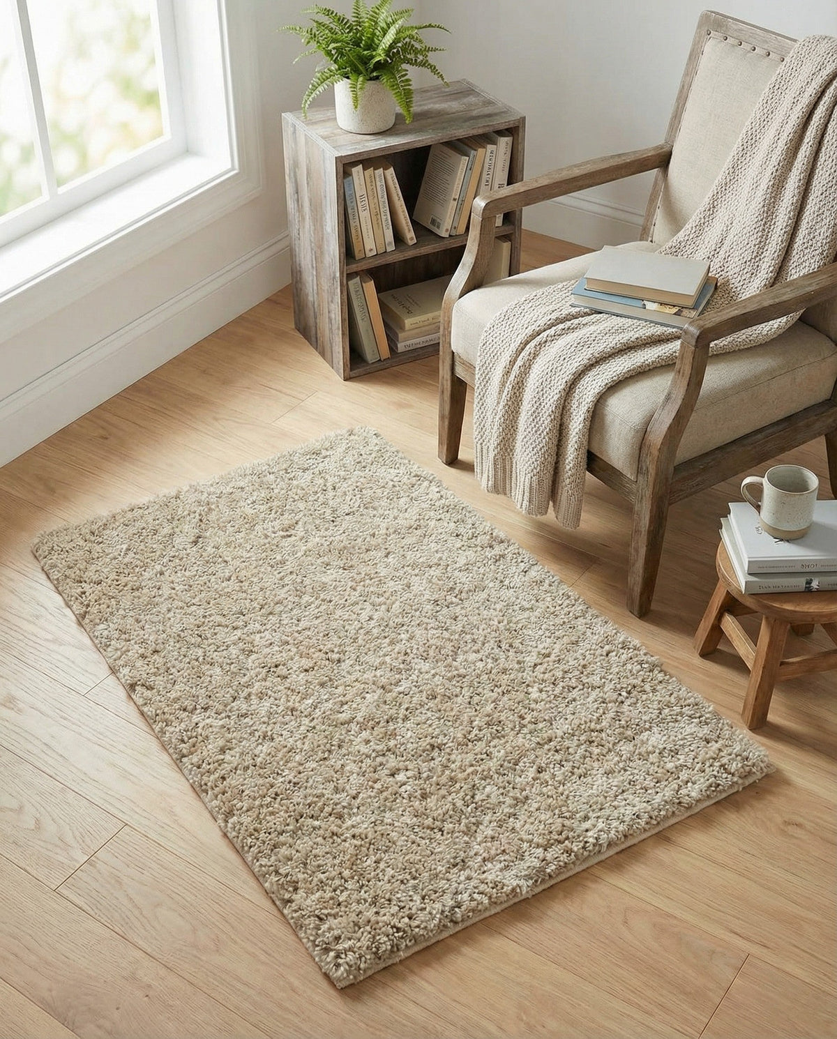 Cozy Comfort Shag Collection Area Rug - Haven (Khaki) Rectangle Khaki  lifestyle 23