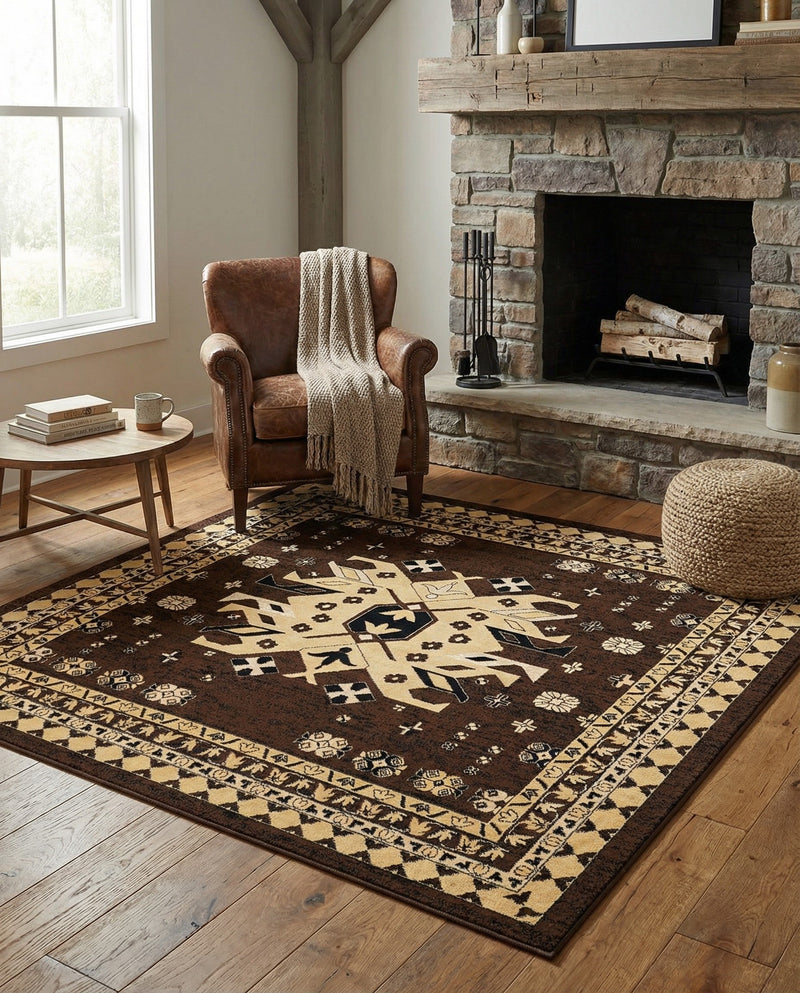 Tabriz Tapestries Collection Area Rug - Azerbaijan (Brown) Square Brown  lifestyle 29