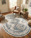 Savannah Elegance Collection Area Rug -  Tybee (Ivory Aqua) Oval Ivory Aqua  lifestyle 80