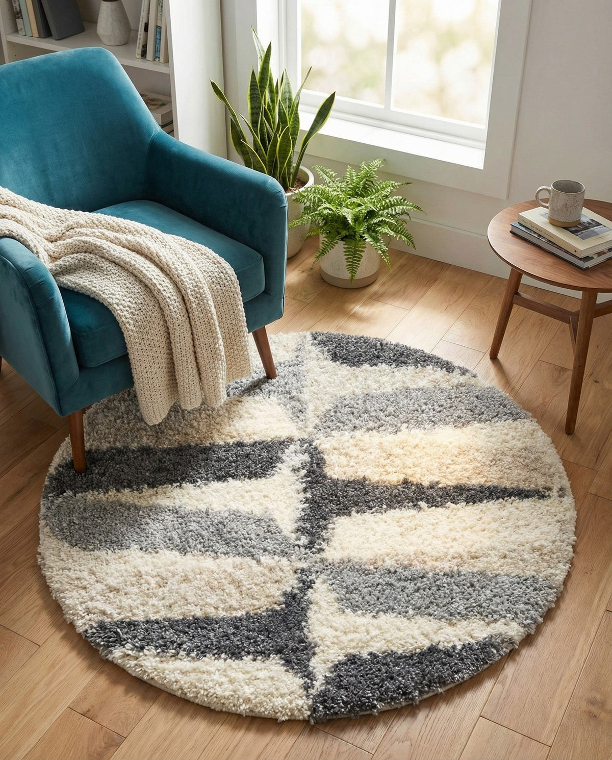 Cozy Cove Shag Collection Area Rug -  Tidewater Round Gray  lifestyle 101