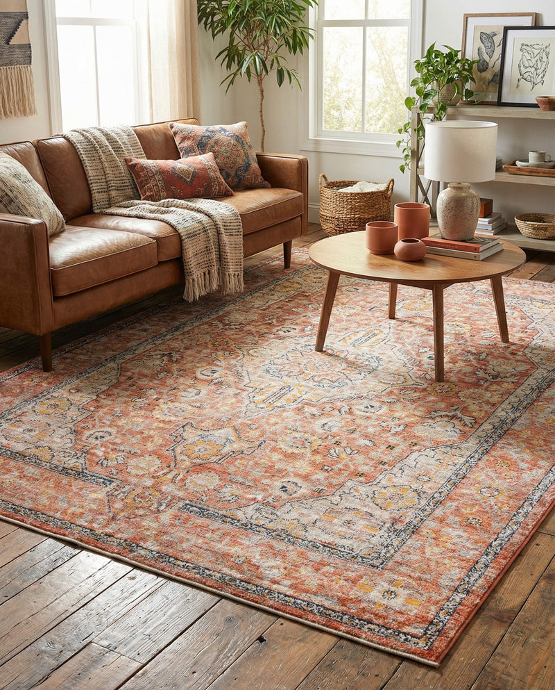 Seville Stripes Collection Area Rug - Cadiz (Brick Red) Rectangle Brick Red  lifestyle 19