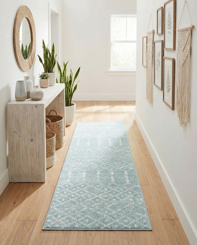 Marrakesh Lattice Collection Area Rug - Casablanca (Aqua) Runner Aqua  lifestyle 79