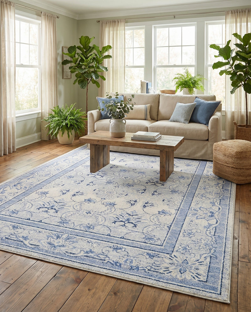 Horizon Collection Area Rug -  Meridian Rectangle Ivory Blue  lifestyle 15