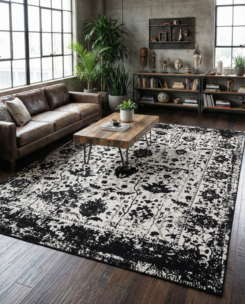 Cascade Range Collection Area Rug -  Shasta (Black and White) Rectangle Black and White  lifestyle 11