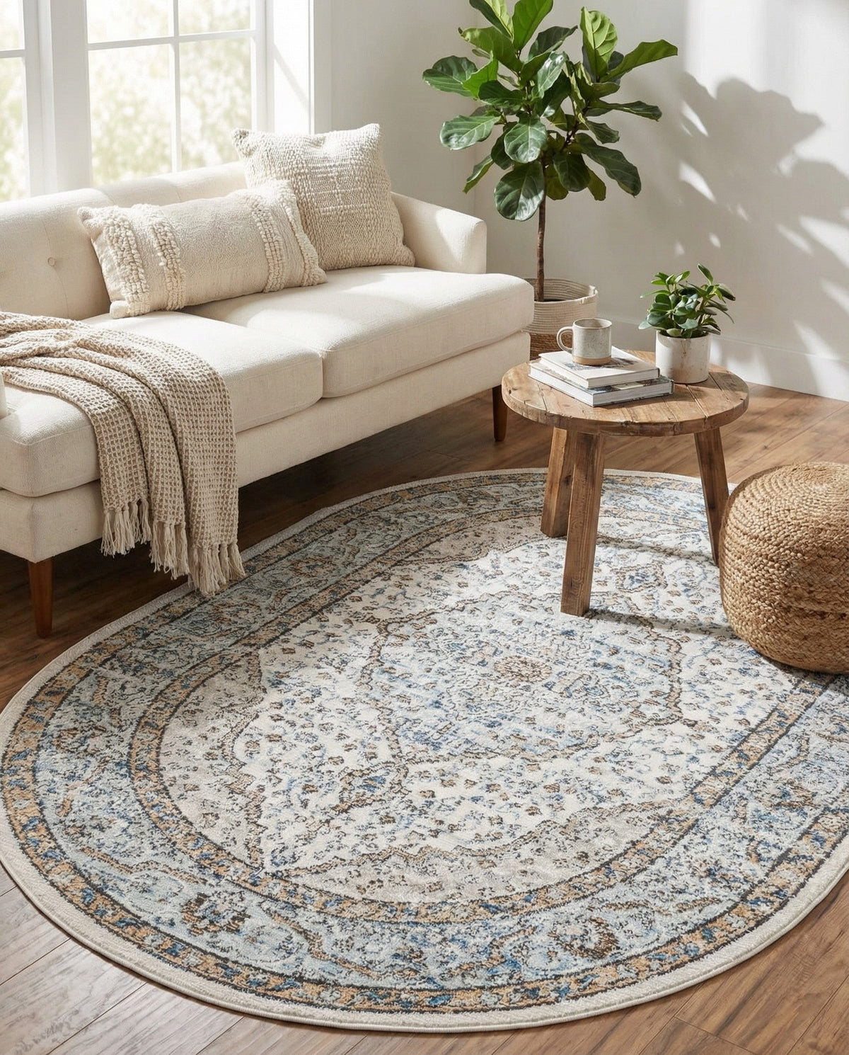 Mykonos Manor Collection Area Rug - Delos Oval Blue  lifestyle 64