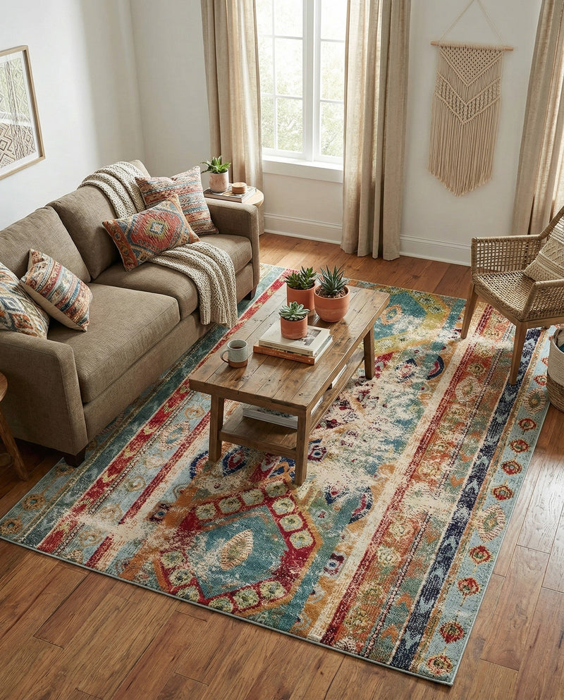 Sedona Vista Collection Area Rug -  Navajo Rectangle Blue  lifestyle 26