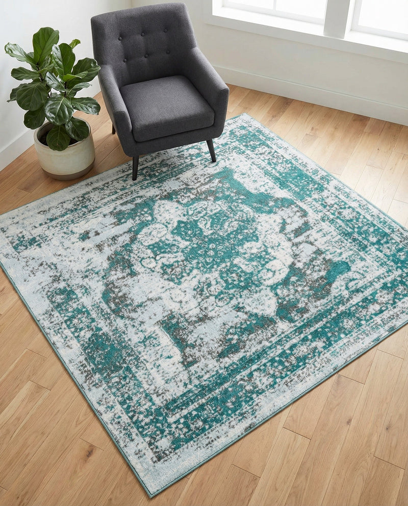 Riviera Elegance Collection Area Rug -  Menton (Turquoise) Square Turquoise  lifestyle 56
