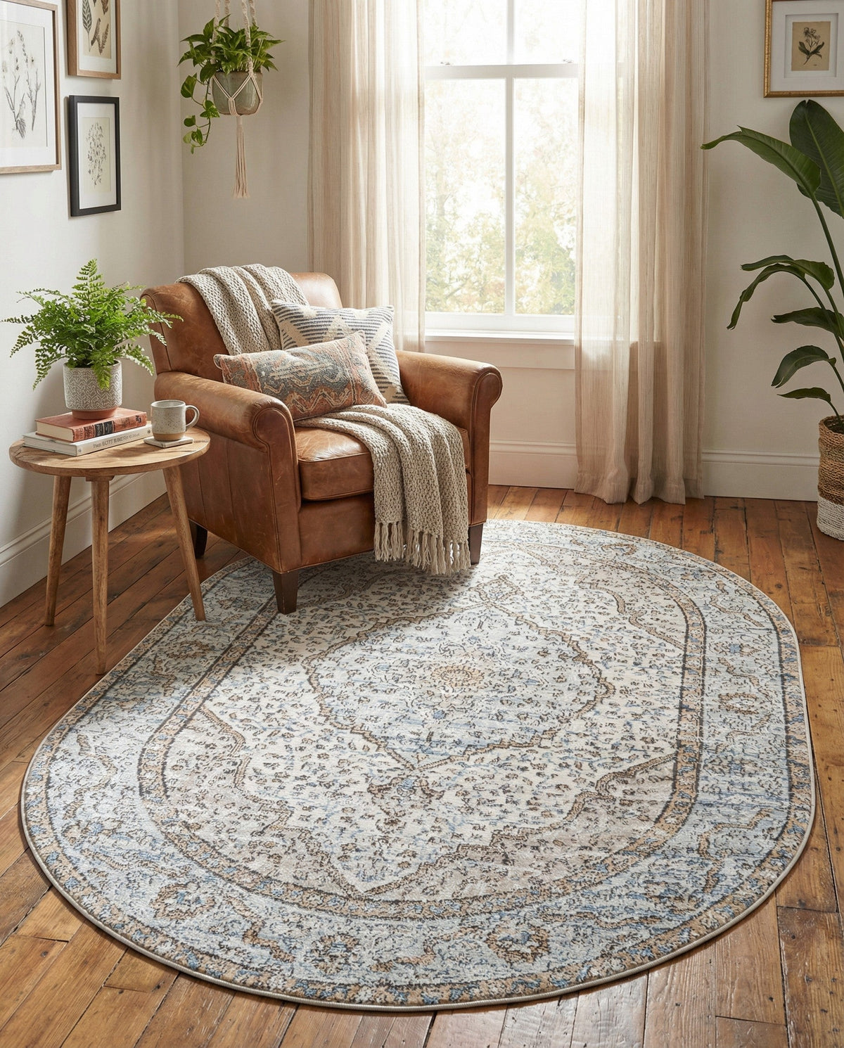 Mykonos Manor Collection Area Rug - Delos Oval Blue  lifestyle 138