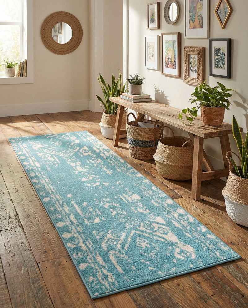 Brighton Stripes Collection Area Rug - Sussex (Light Blue) Runner Light Blue  lifestyle 64