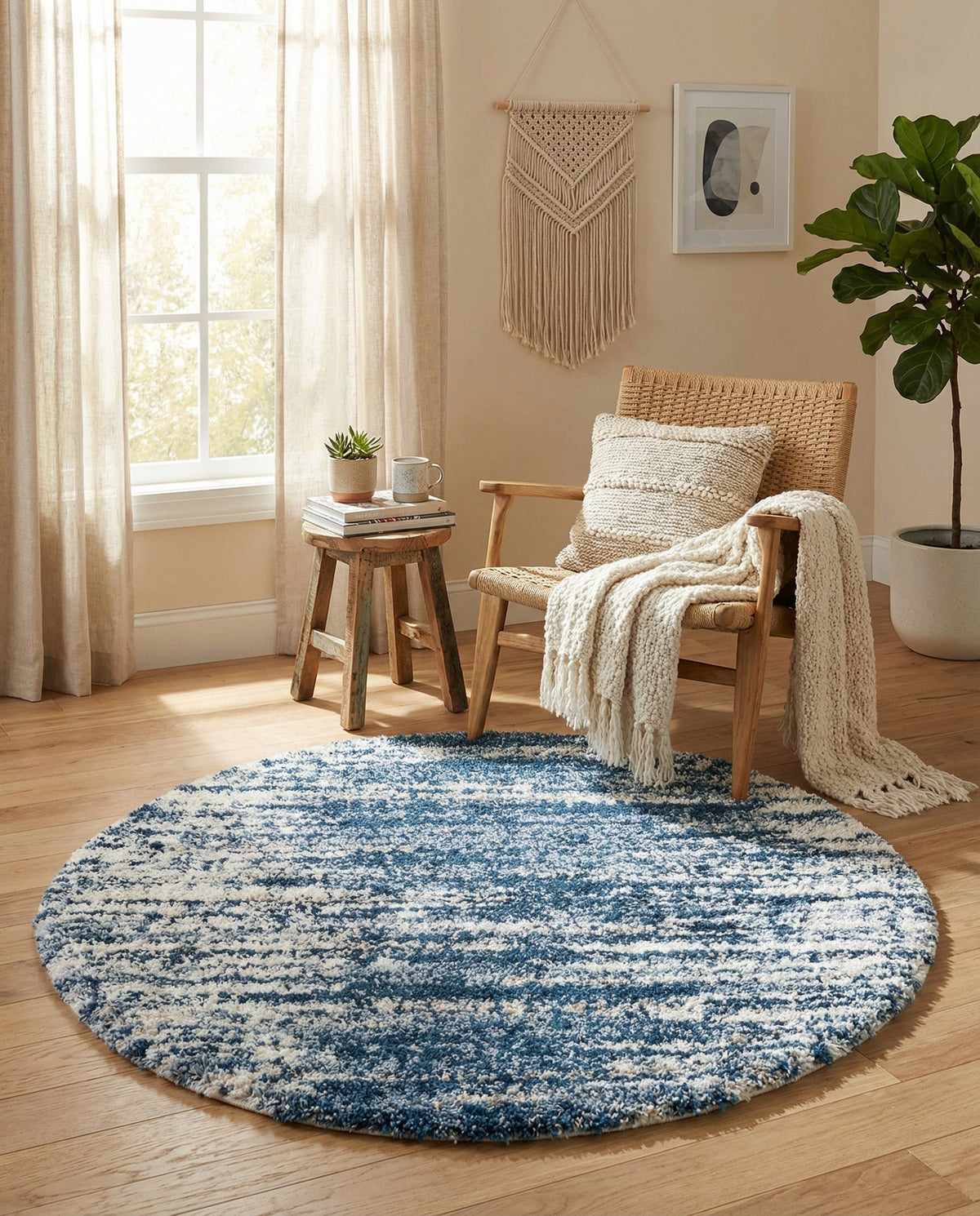 Tranquil Tides Shag Collection Area Rug - Marina Round Blue  lifestyle 193