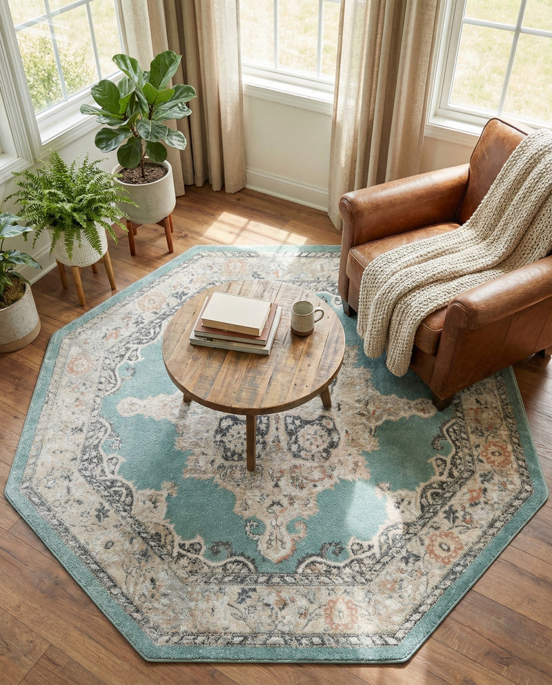 Beverly Grove Collection Area Rug -  Fairfax (Aqua) Octagon Aqua  lifestyle 69