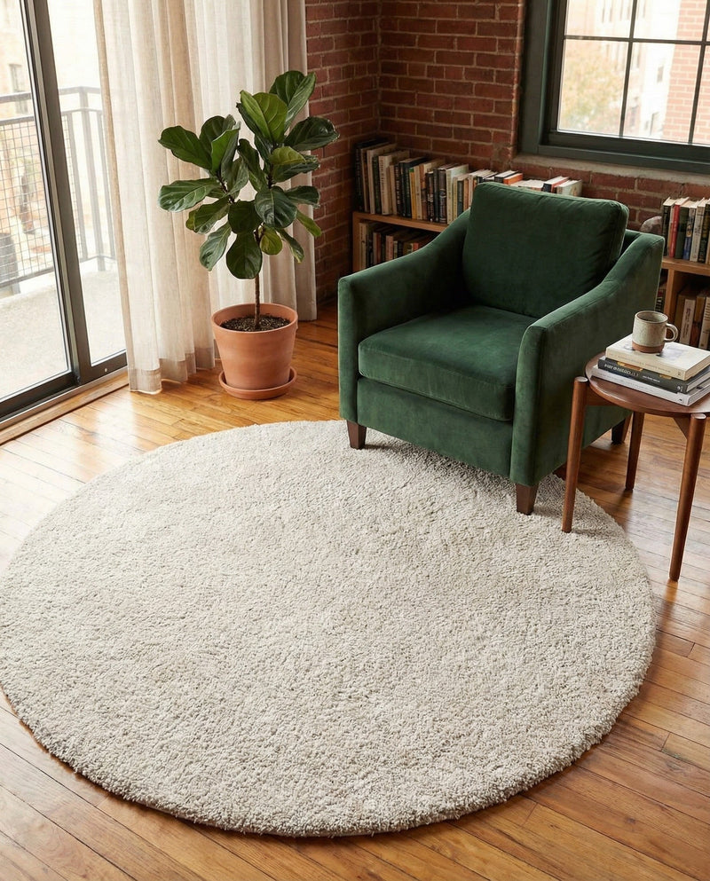 Cozy Comfort Shag Collection Area Rug - Haven (Oatmeal Beige) Round Oatmeal Beige  lifestyle 72