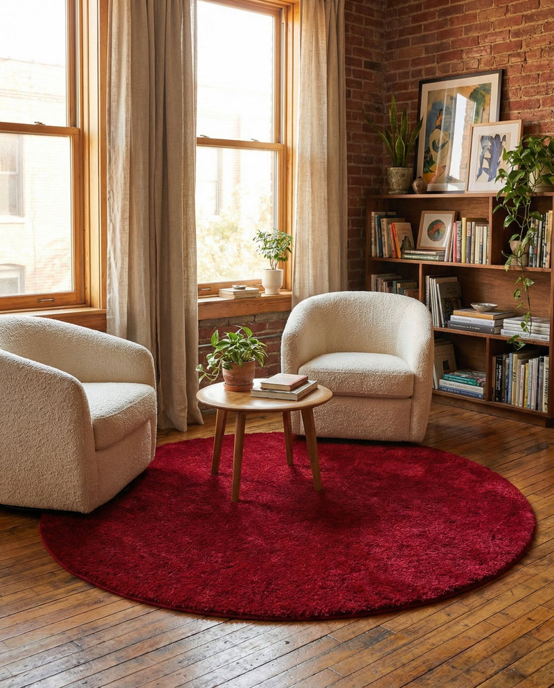 Solid Shag Seaside Collection Area Rug - Azure Cove (Red) Round Red  lifestyle 44