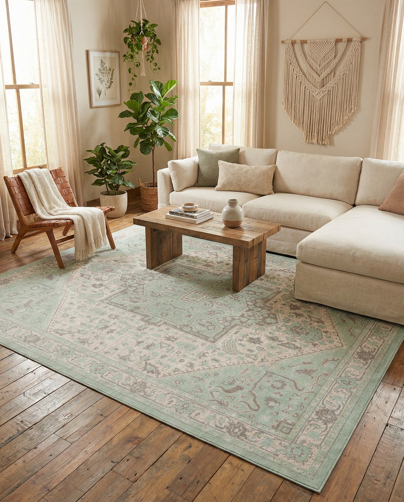 Savannah Series Collection Area Rug - Charleston (Mint) Rectangle Mint  lifestyle 13