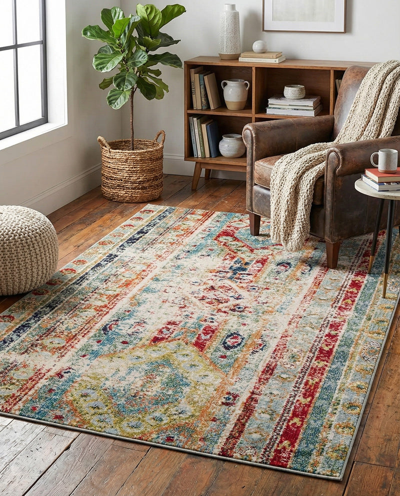 Sedona Vista Collection Area Rug -  Navajo Rectangle Blue  lifestyle 8
