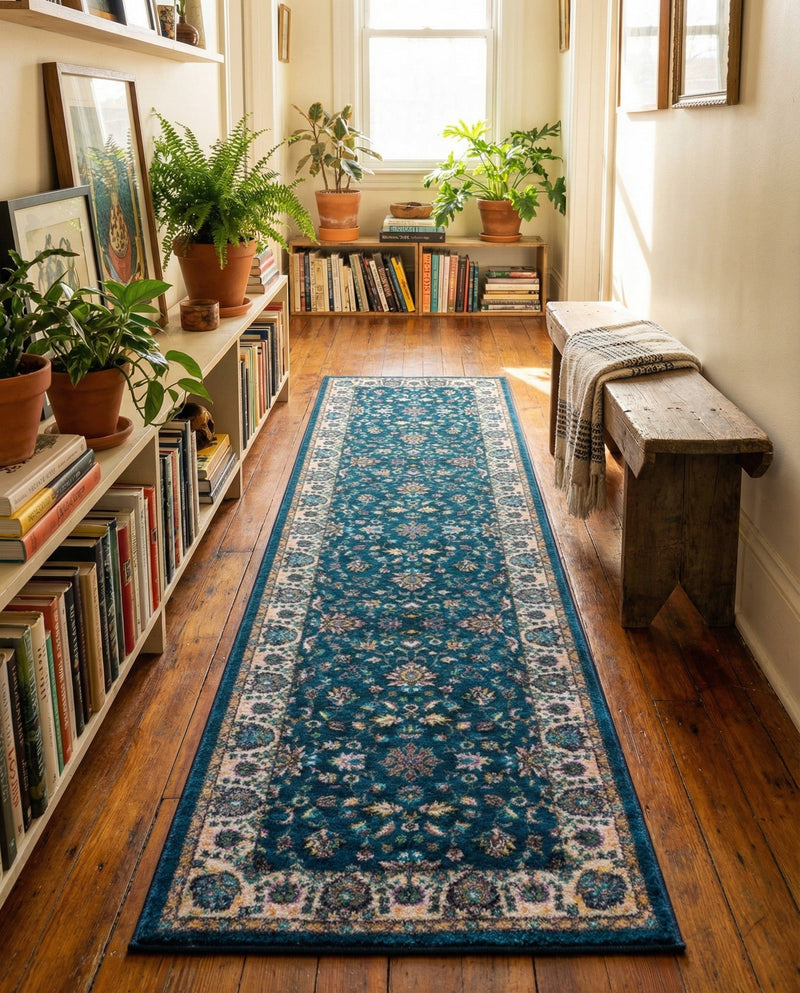 Casablanca Tapestry Collection Area Rug -  Marrakech (Egyptian Blue) Runner Egyptian Blue  lifestyle 50
