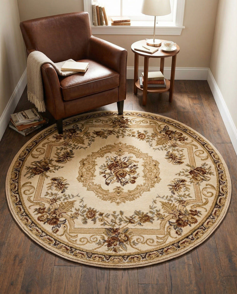 Versailles Elegance Collection Area Rug -  Louveciennes (Cream) Round Cream  lifestyle 88
