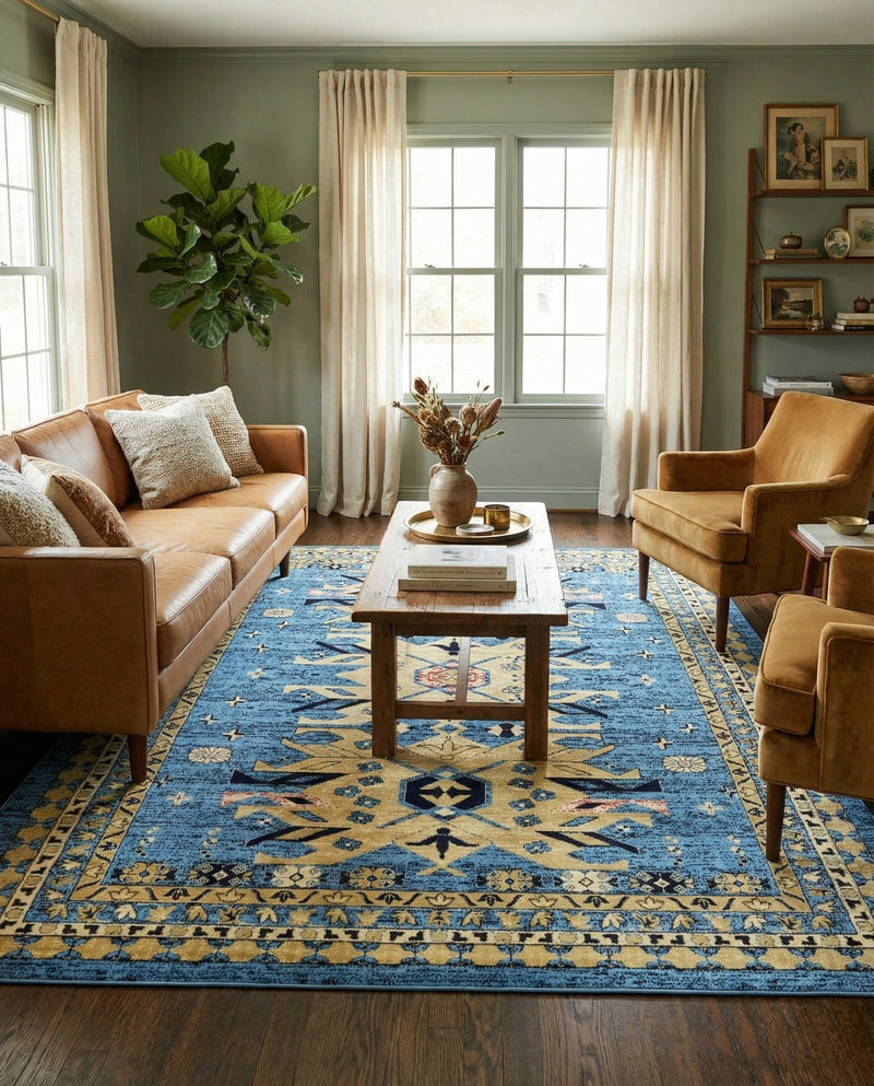 Tabriz Tapestries Collection Area Rug - Azerbaijan (Light Blue) Rectangle Light Blue  lifestyle 5