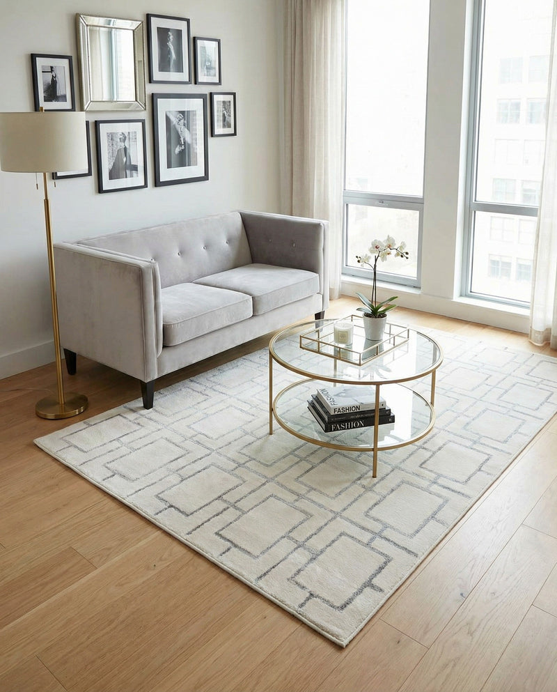 Hollywood Luxe Collection Area Rug -  Beverly (White Silver) Rectangle White Silver  lifestyle 10