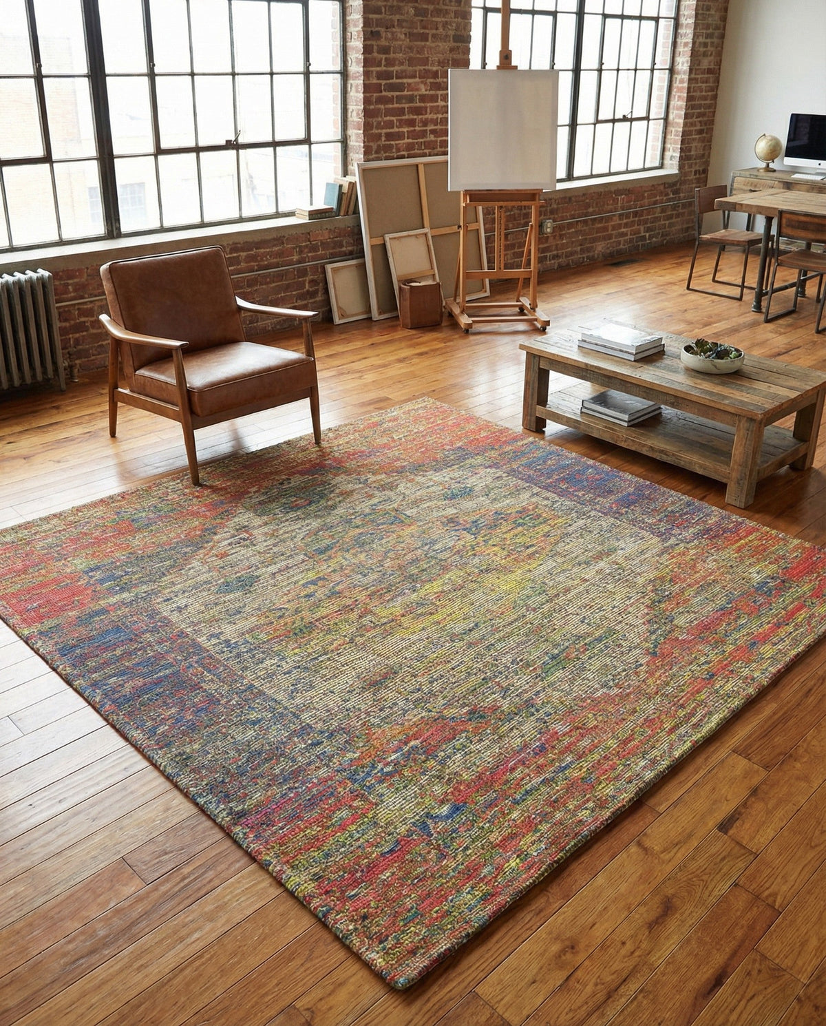 Savannah Threads Collection Area Rug - Sahara Square Multi  lifestyle 140