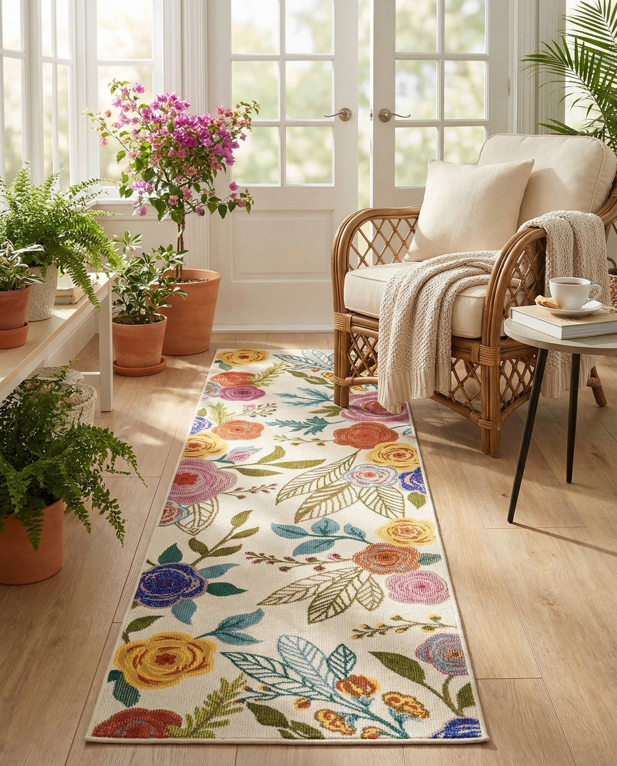 Meadow Breeze Collection Area Rug -  Petal Runner Ivory  lifestyle 153