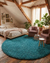 Plush Oasis Collection Area Rug - Serenity (Deep Aqua Blue) Round Deep Aqua Blue  lifestyle 47