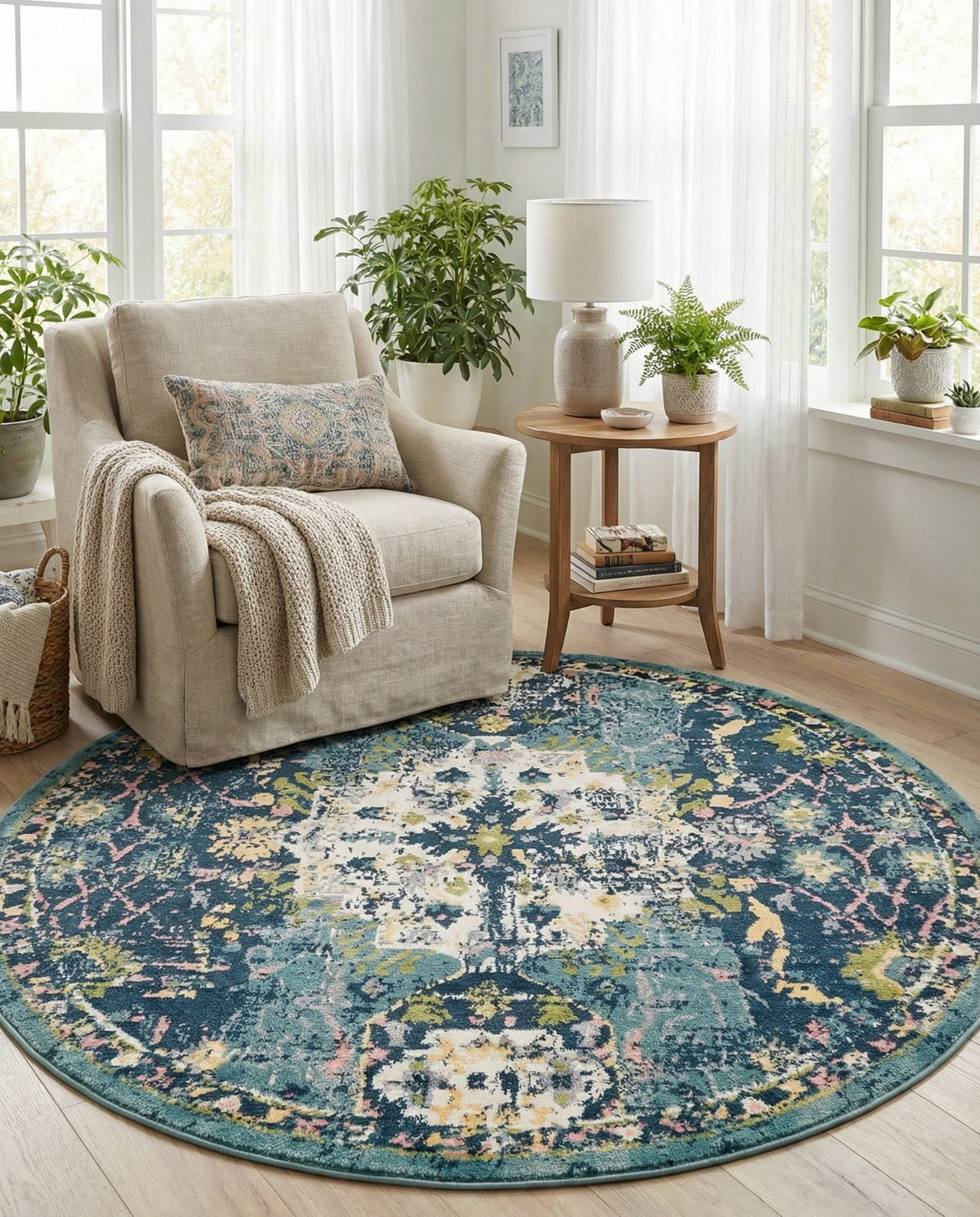 Savannah Elegance Collection Area Rug -  Azalea Round Navy Blue  lifestyle 119