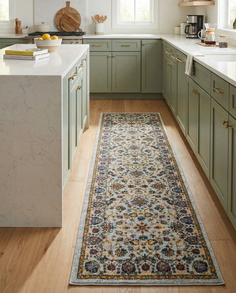 Casablanca Tapestry Collection Area Rug -  Marrakech (Cloud Gray) Runner Cloud Gray  lifestyle 39