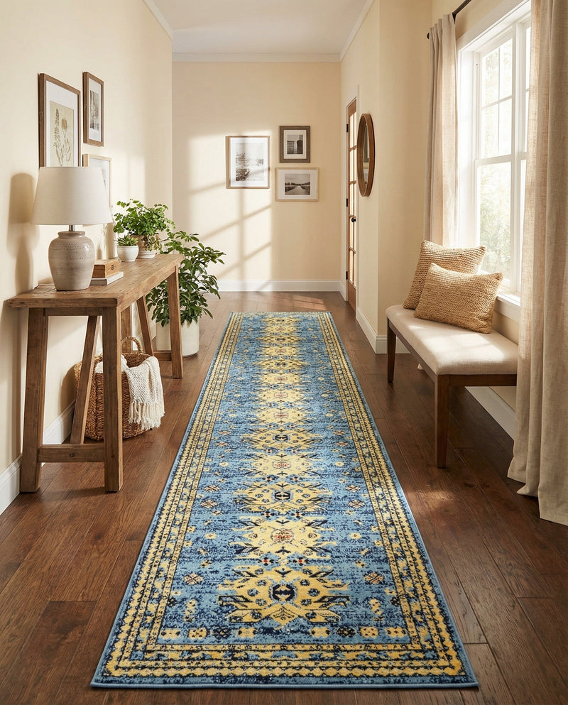 Tabriz Tapestries Collection Area Rug - Azerbaijan (Light Blue) Runner Light Blue  lifestyle 53