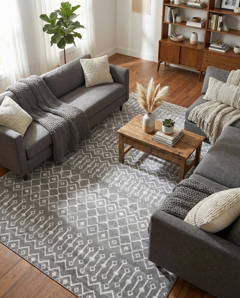 Marrakech Lattice Collection Area Rug - Medina (Gray) Rectangle Gray  lifestyle 16