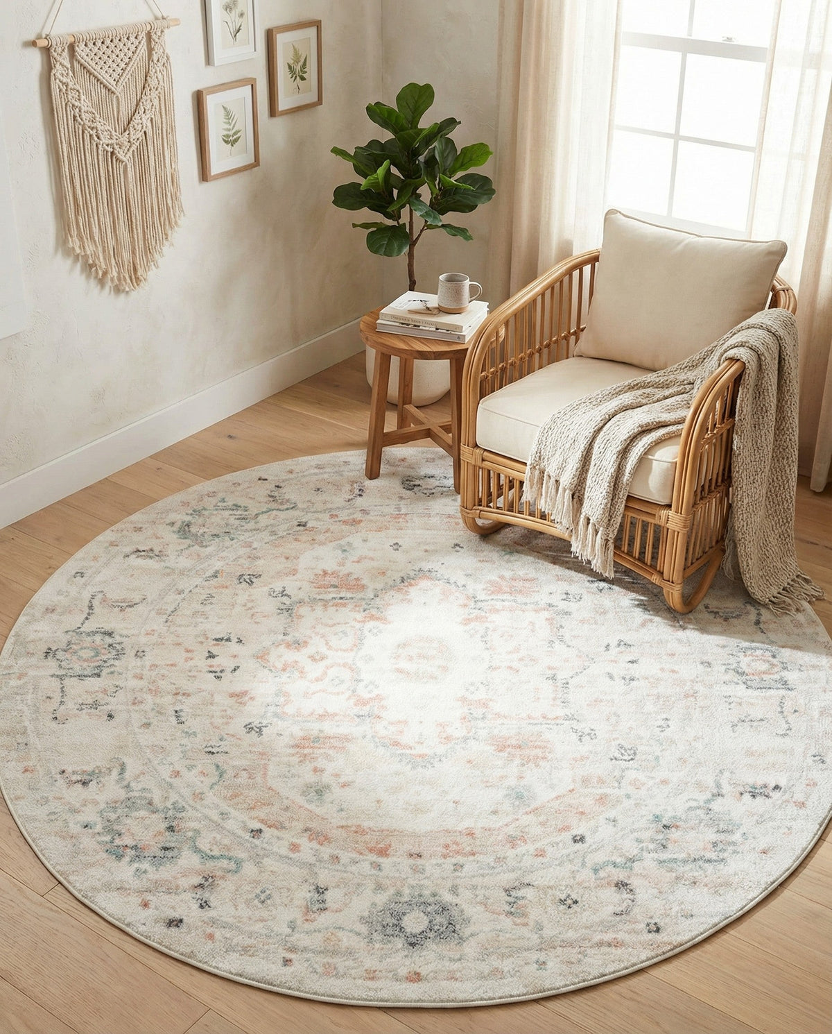 Parisian Elegance Collection Area Rug - Versailles (Ivory) Round Ivory  lifestyle 122