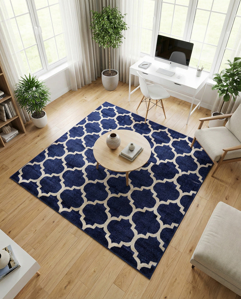 Lattice Gardens Collection Area Rug -  Bloomfield (Dark Blue) Square Dark Blue  lifestyle 73