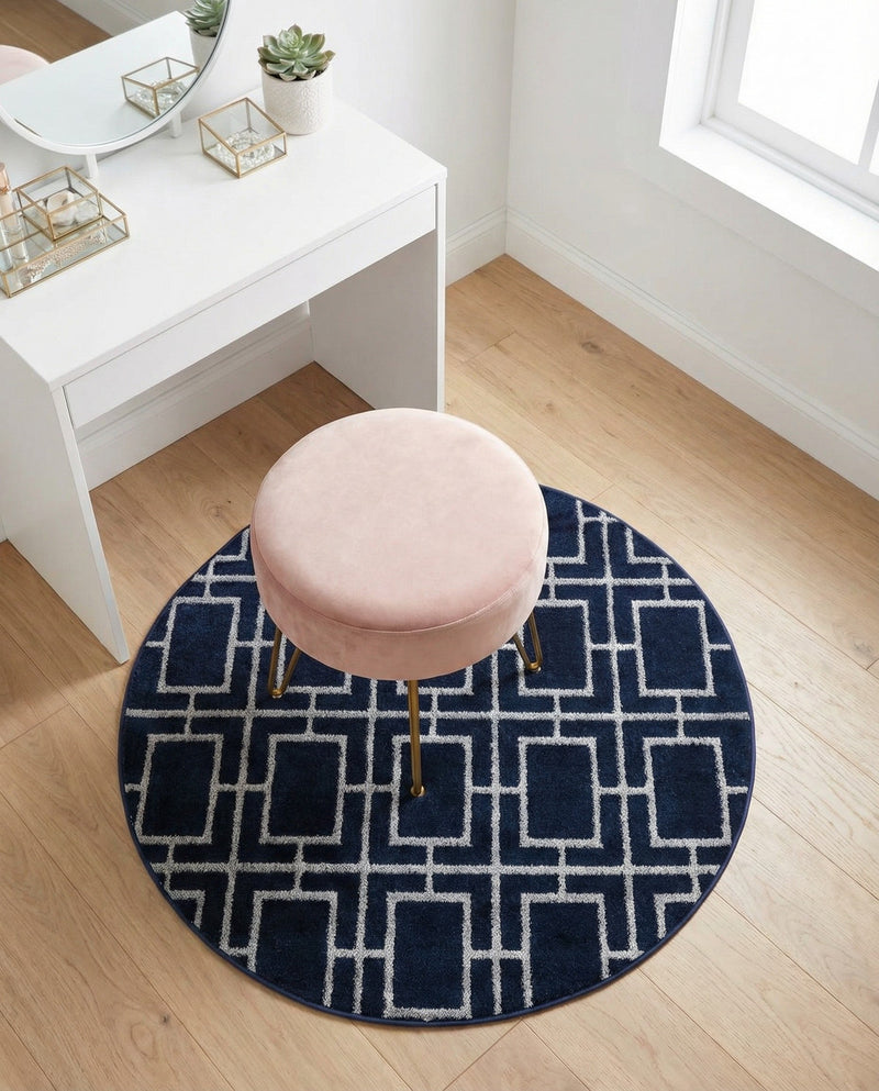 Hollywood Luxe Collection Area Rug -  Beverly (Navy Blue Silver) Round Navy Blue Silver  lifestyle 50