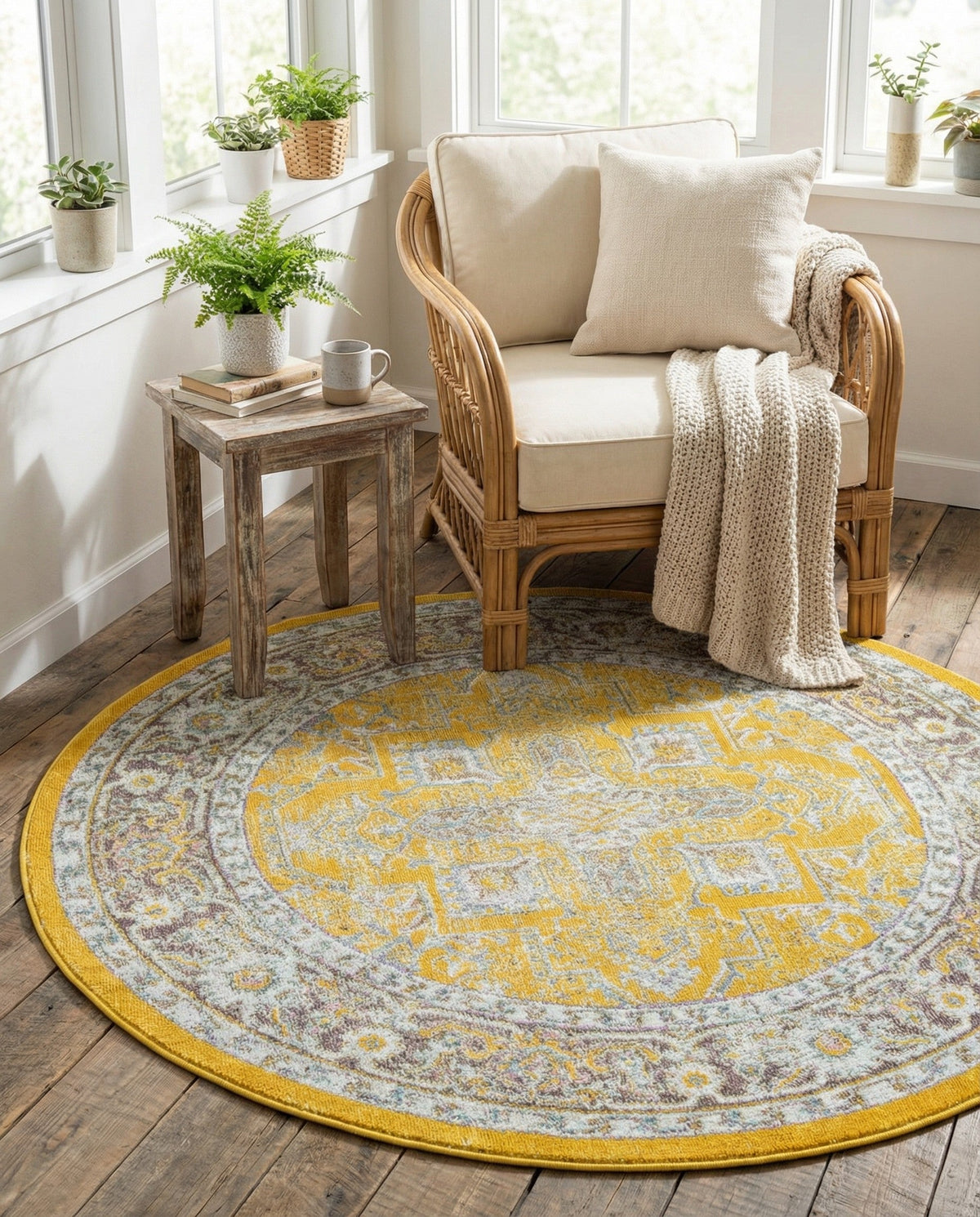 Caribbean Breeze Collection Area Rug -  Andros Round Yellow  lifestyle 72