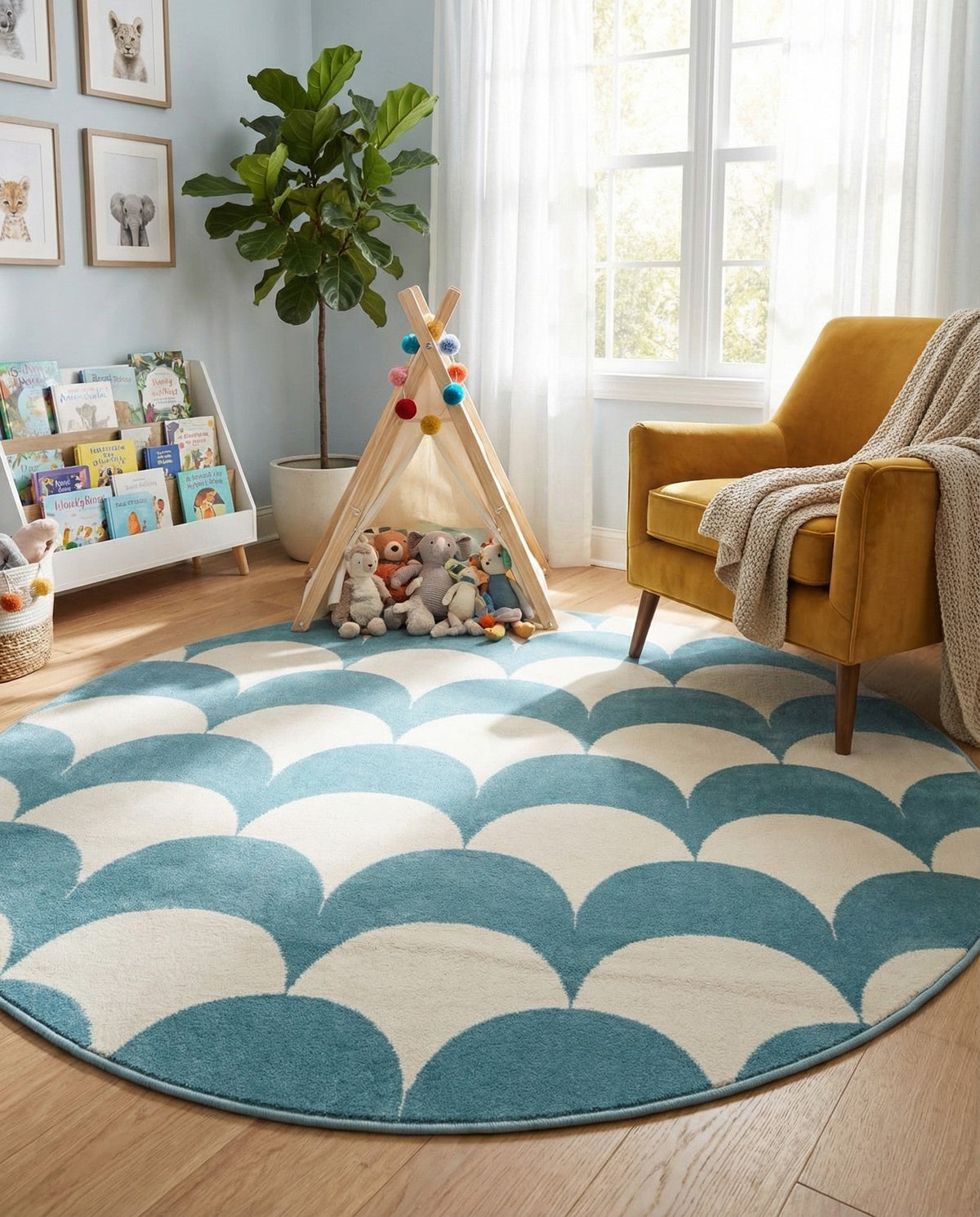 Wonder Tykes Collection Area Rug - Sparklewood Round Sky blue  lifestyle 86