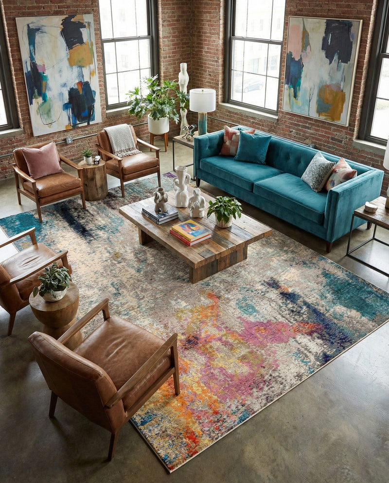 Chromatic Oasis Collection Area Rug -  Azure Rectangle Beige  lifestyle 23