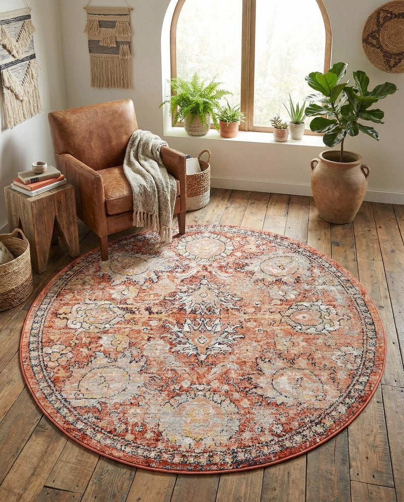 Seville Stripes Collection Area Rug -  Cordoba (Brick Red) Round Brick Red  lifestyle 26