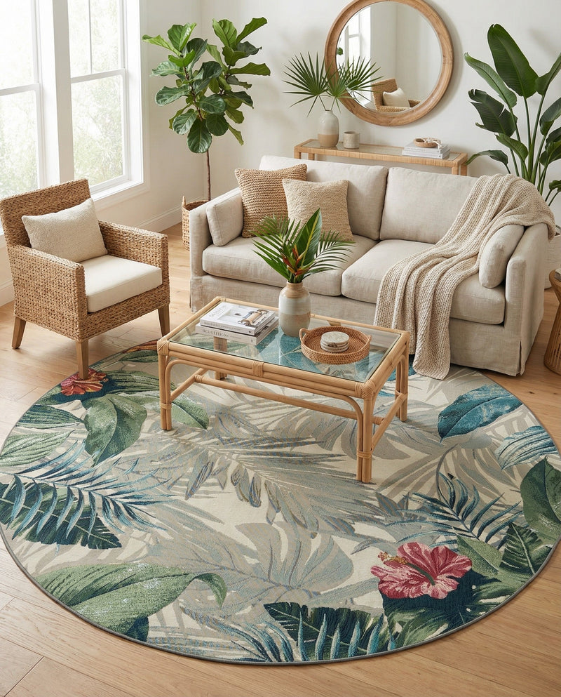 Seaside Blooms Collection Area Rug -  Paradise Round Multi  lifestyle 57