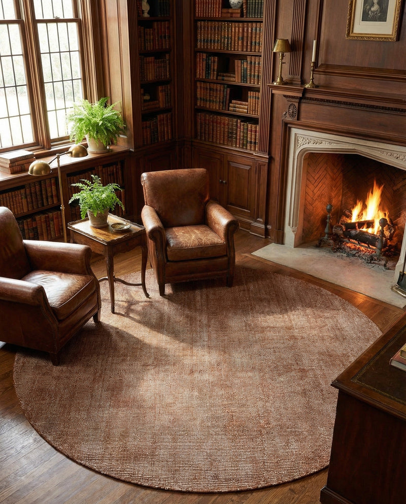Berkshire Estate Collection Area Rug - Windsor (Cocoa Bean Brown) Round Cocoa Bean Brown  lifestyle 23